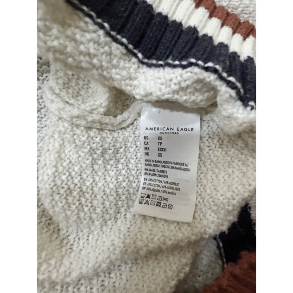 American Eagle White Brown V-Neck Sweater XS - Picture 7 of 7